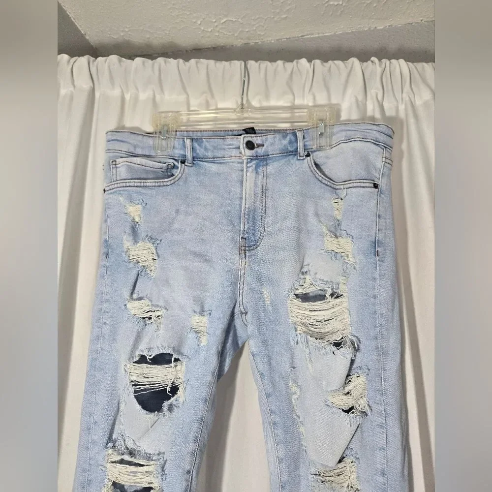 Men's Skinny Distressed Jeans With Zipper On Back Ankles Sz 36